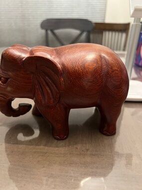 Carved Wooden Elephant Figurine - Rich Mahogany Finish.